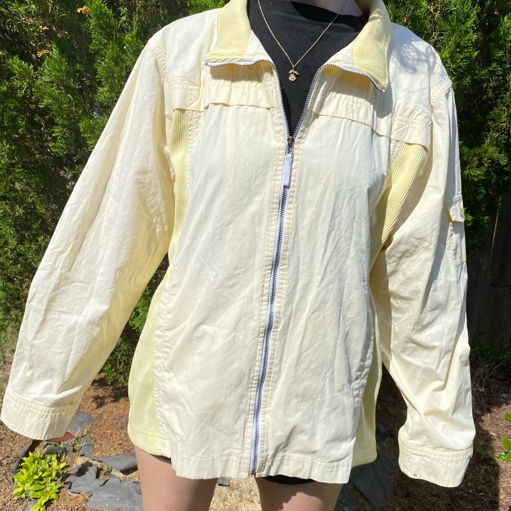 Vintage Sporty Light Pastel Yellow Beachy Zip-Up Jacket